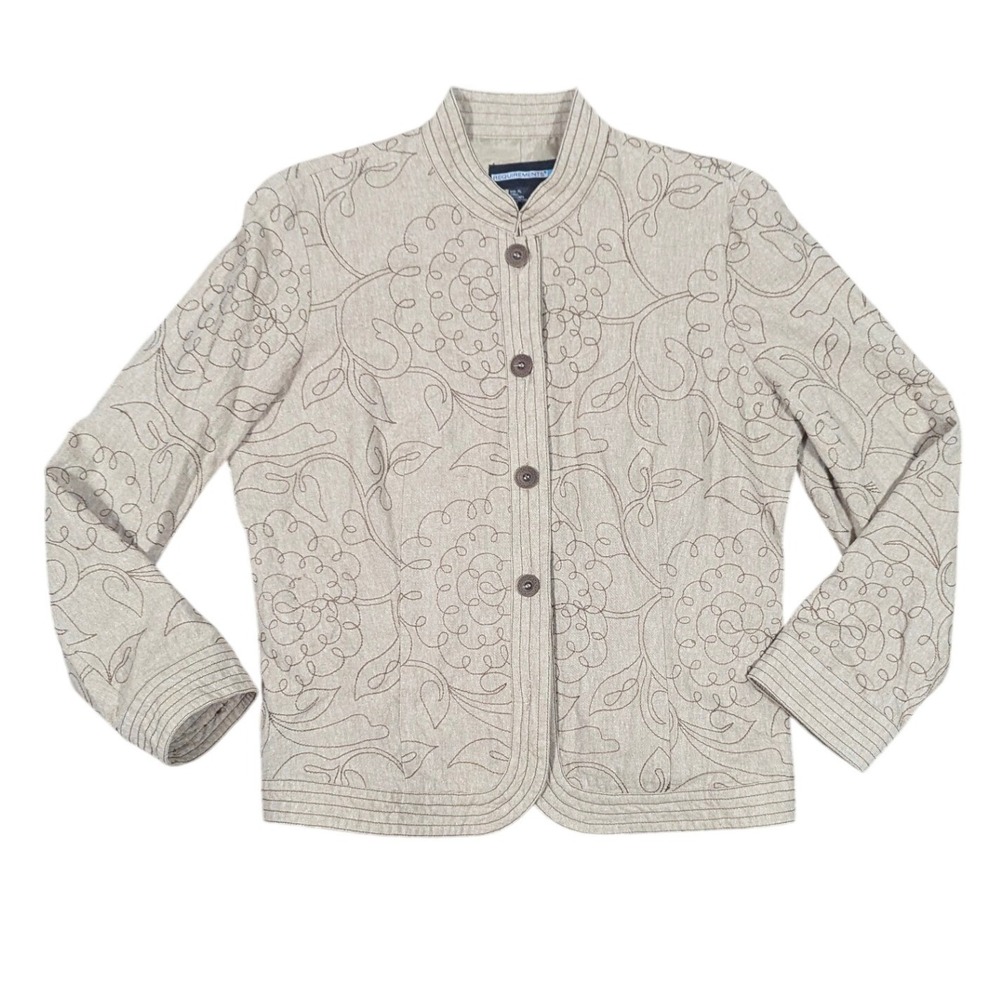 Requirements Womens XL‎ Tan Linen Cotton Embroidered Button Front Jacket Blazer
